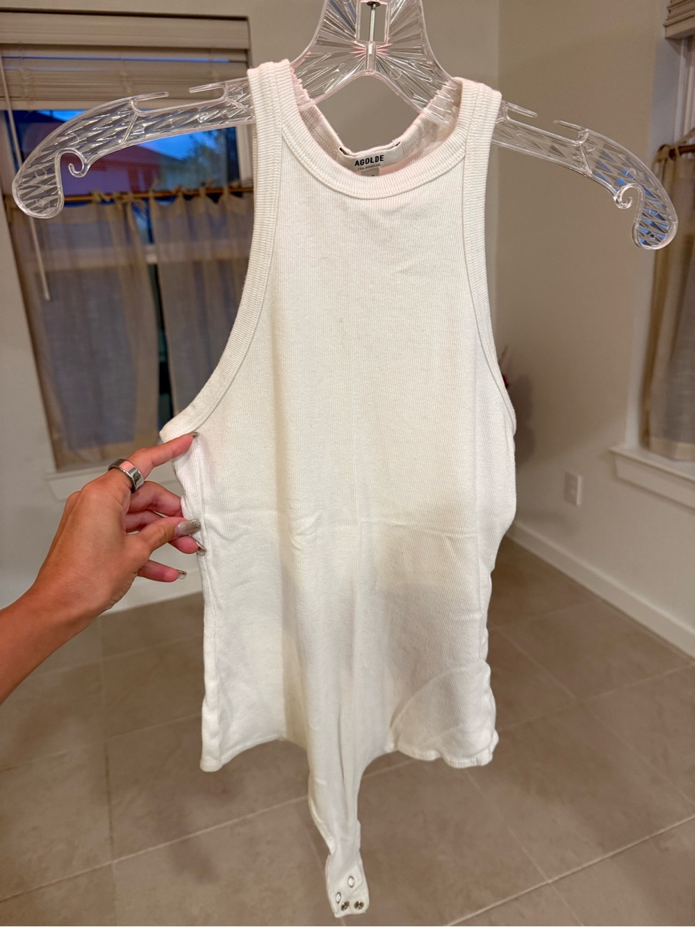 Agolde White Ribbed High-Neck Bodysuit